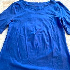 Talbots short sleeve scalloped neck blue Pima cotton shirt
